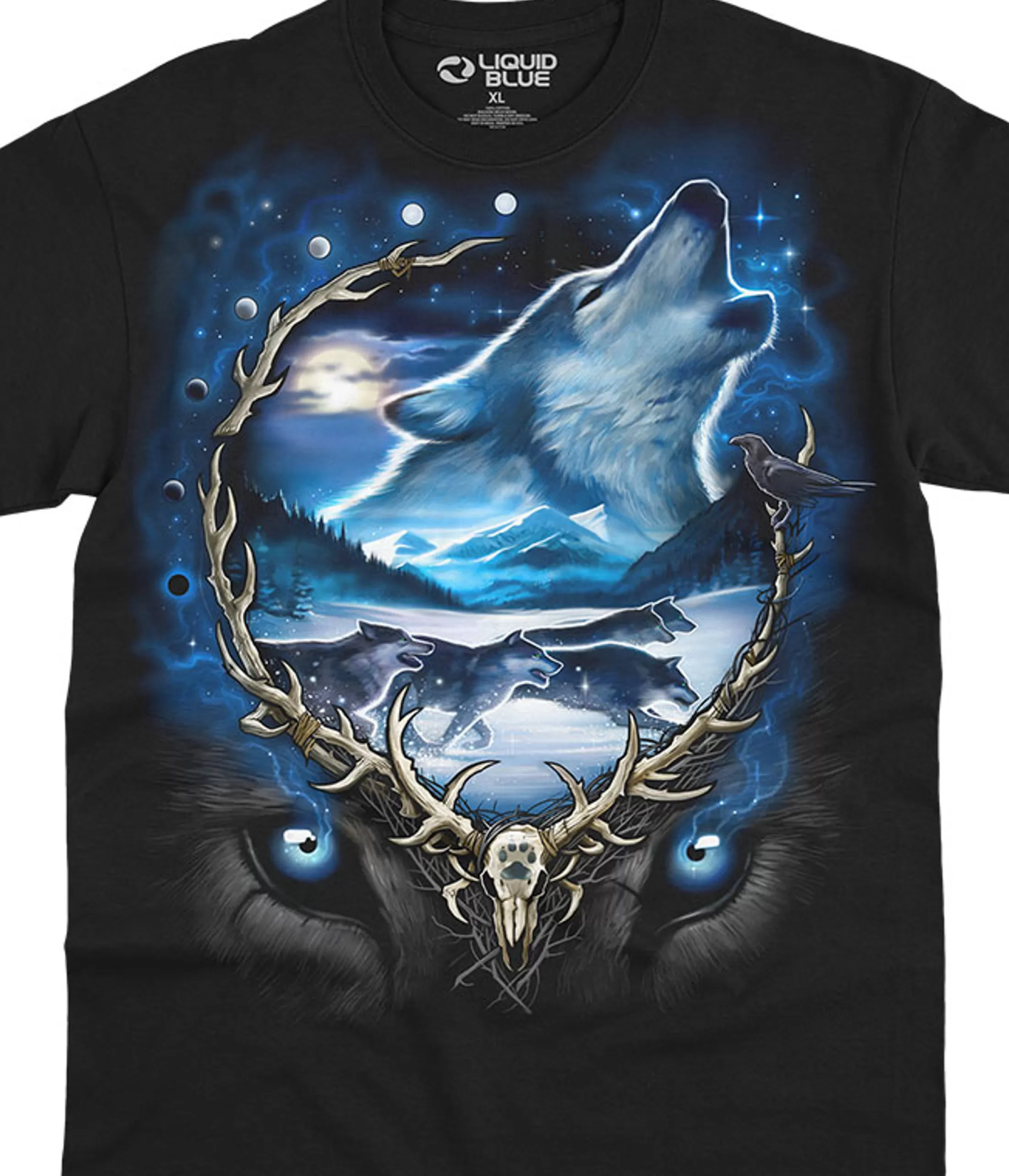 T-Shirt | American Wildlife<Liquid Blue Wolf Run Black T-Shirt