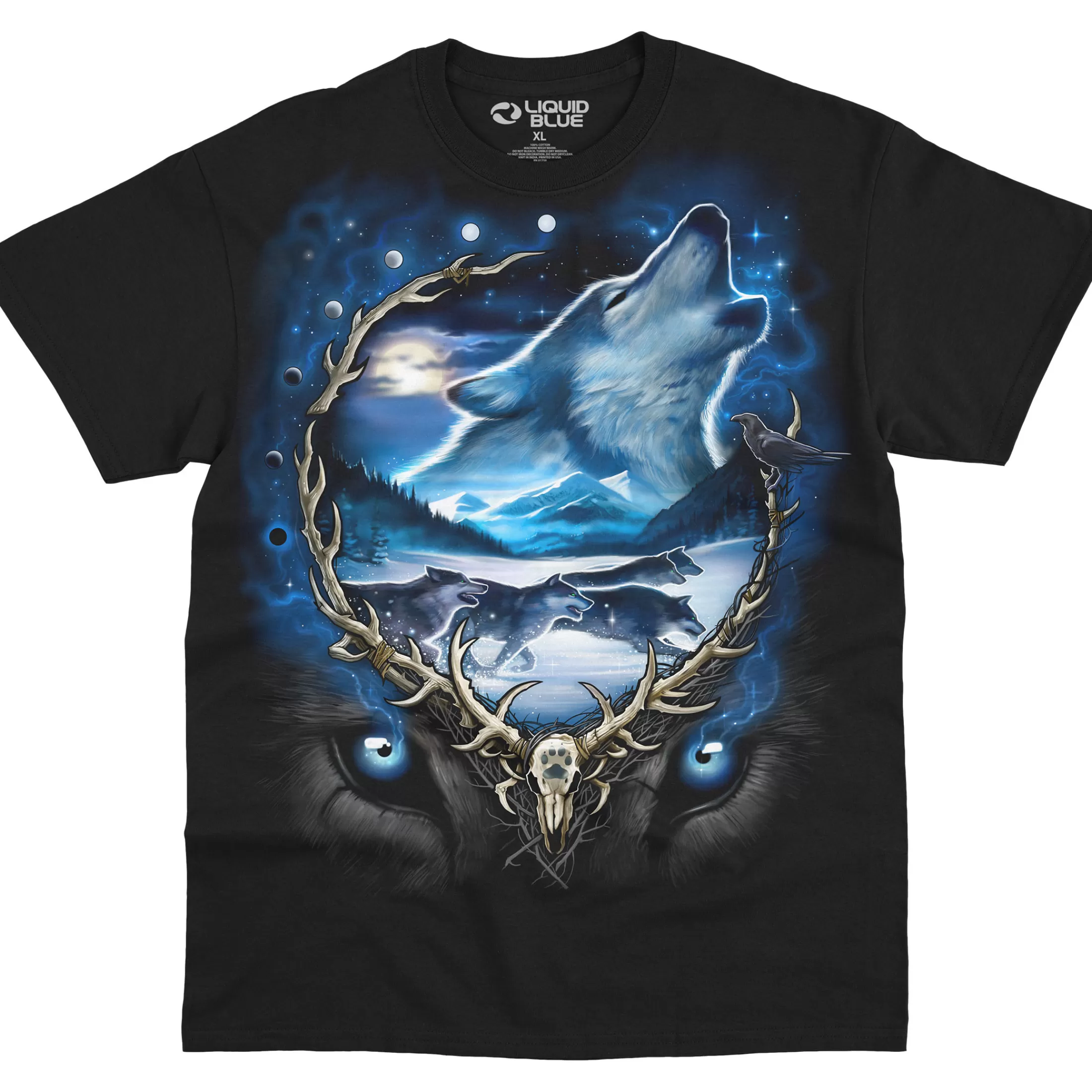 T-Shirt | American Wildlife<Liquid Blue Wolf Run Black T-Shirt