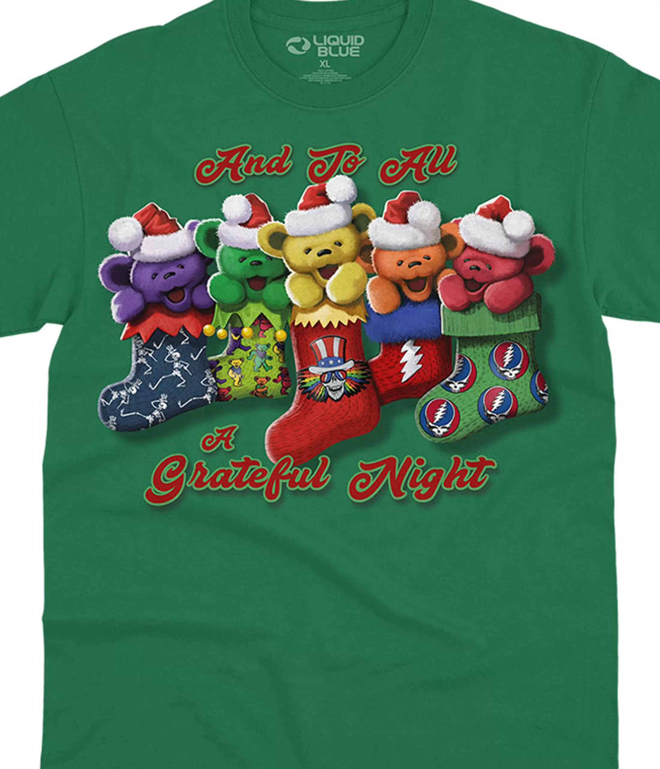 T-Shirt | Grateful Dead<Liquid Blue Xmas Stocking Bears Green T-Shirt