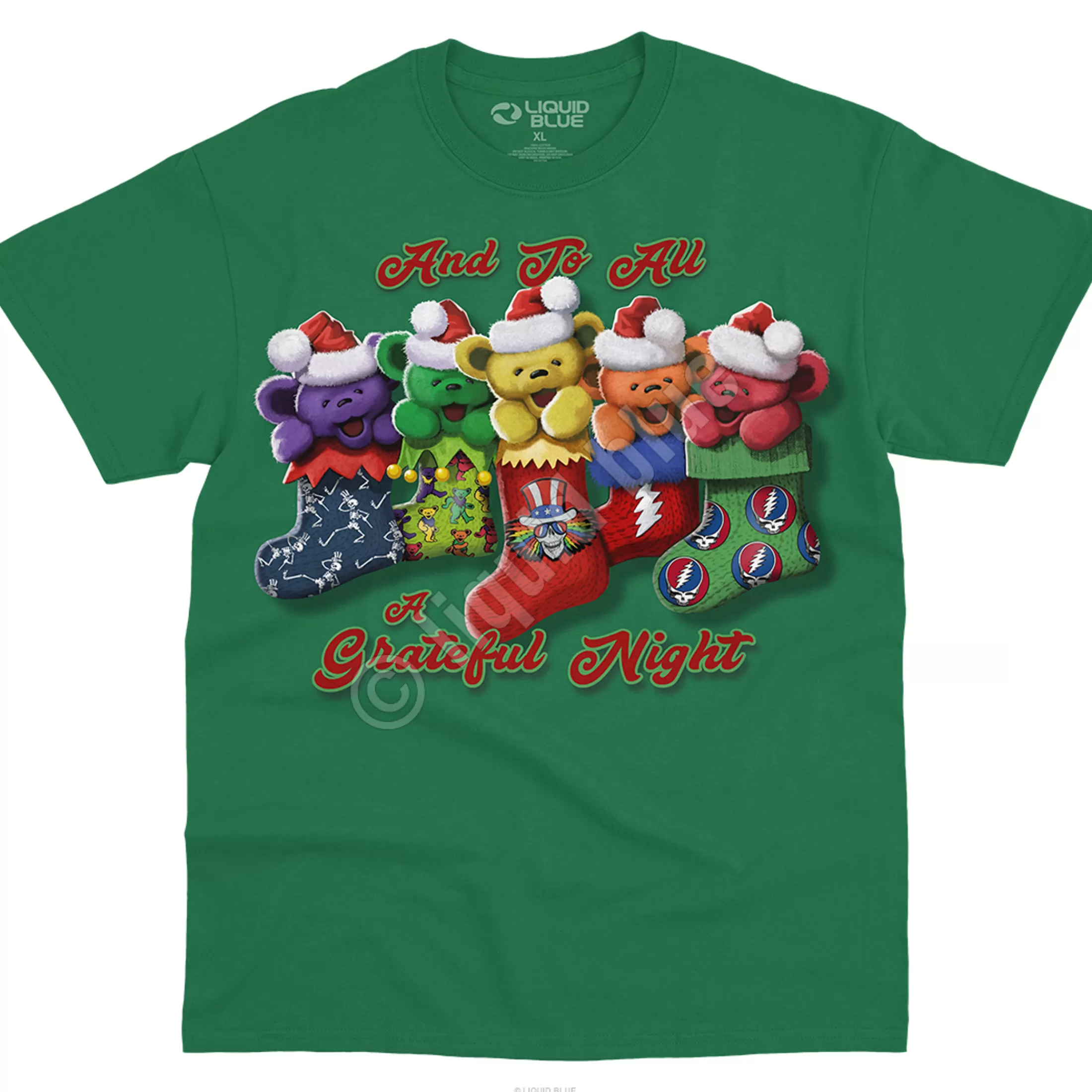 T-Shirt | Grateful Dead<Liquid Blue Xmas Stocking Bears Green T-Shirt