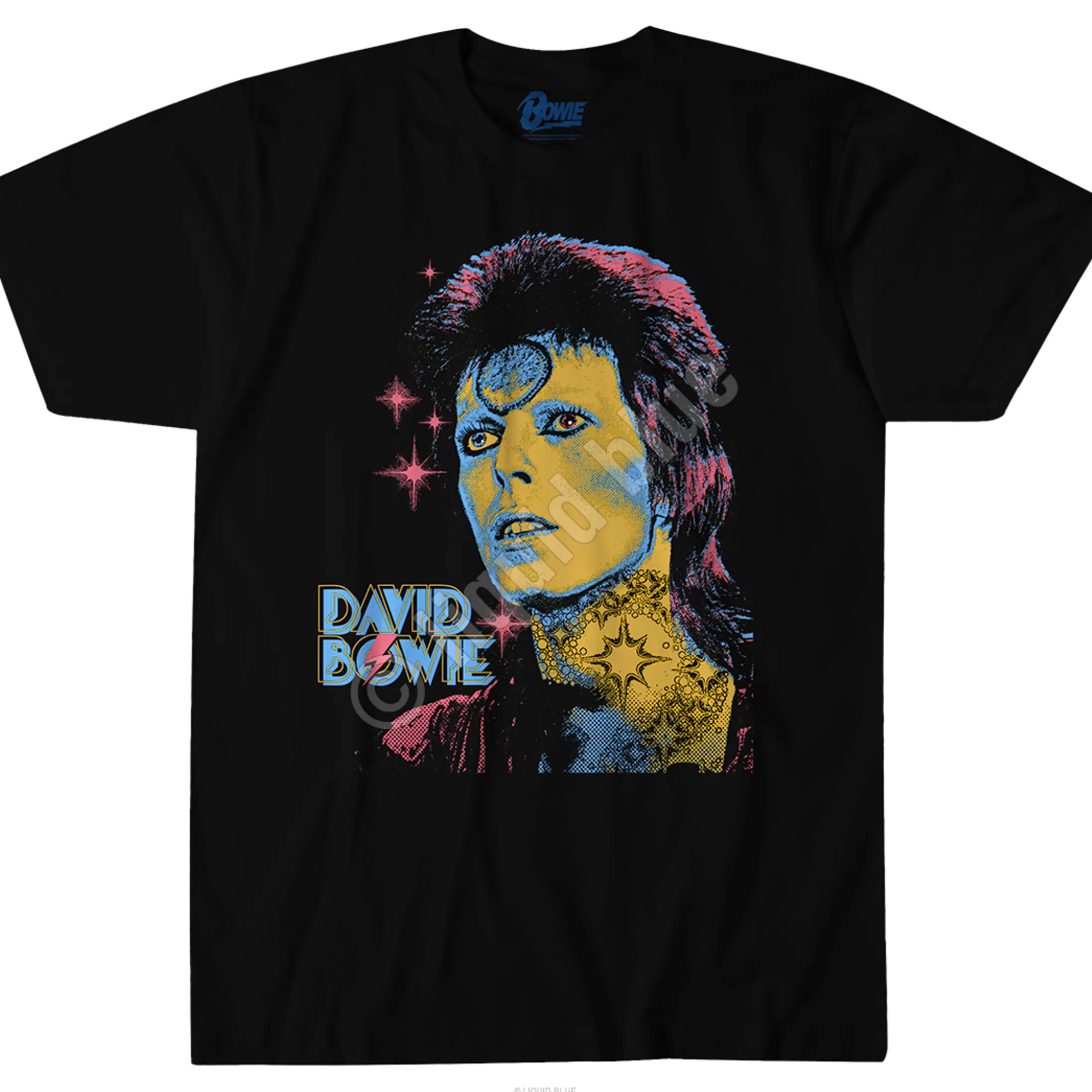 T-Shirt | David Bowie<Liquid Blue Ziggy Black T-Shirt