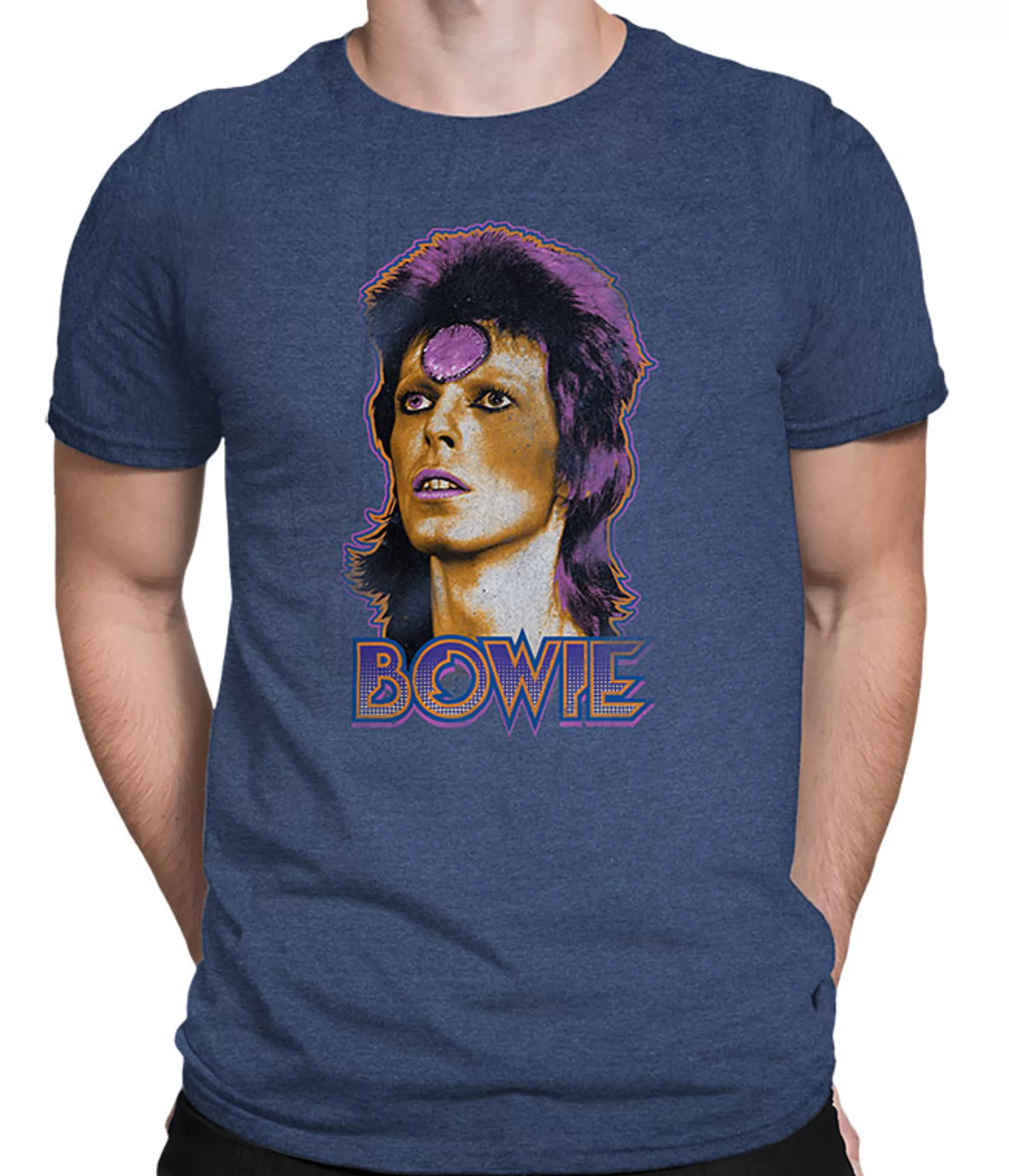 Poly-Cotton T-Shirt | David Bowie<Liquid Blue Ziggy Medallion Dark Blue Heather Poly-Cotton T-Shirt