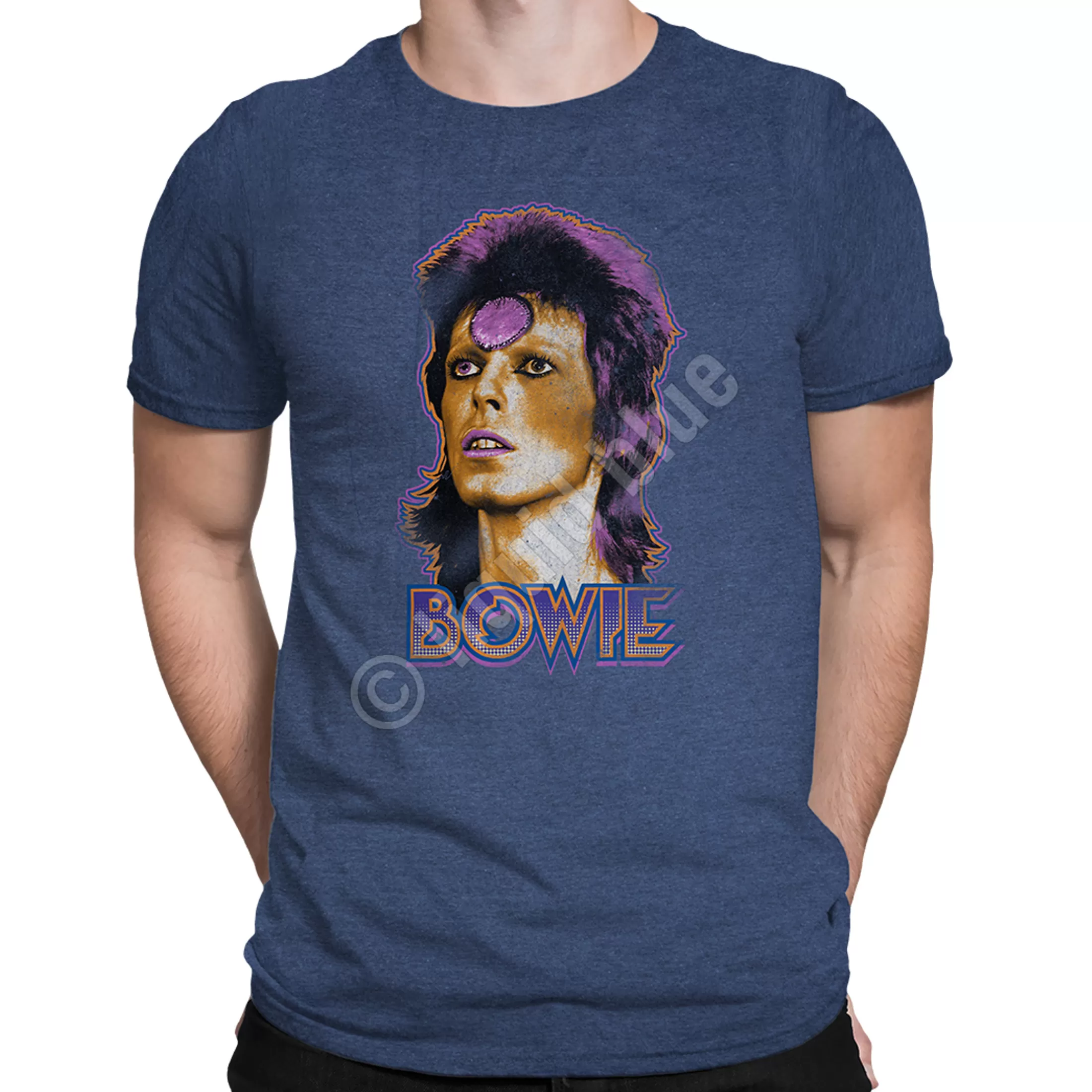 Poly-Cotton T-Shirt | David Bowie<Liquid Blue Ziggy Medallion Dark Blue Heather Poly-Cotton T-Shirt