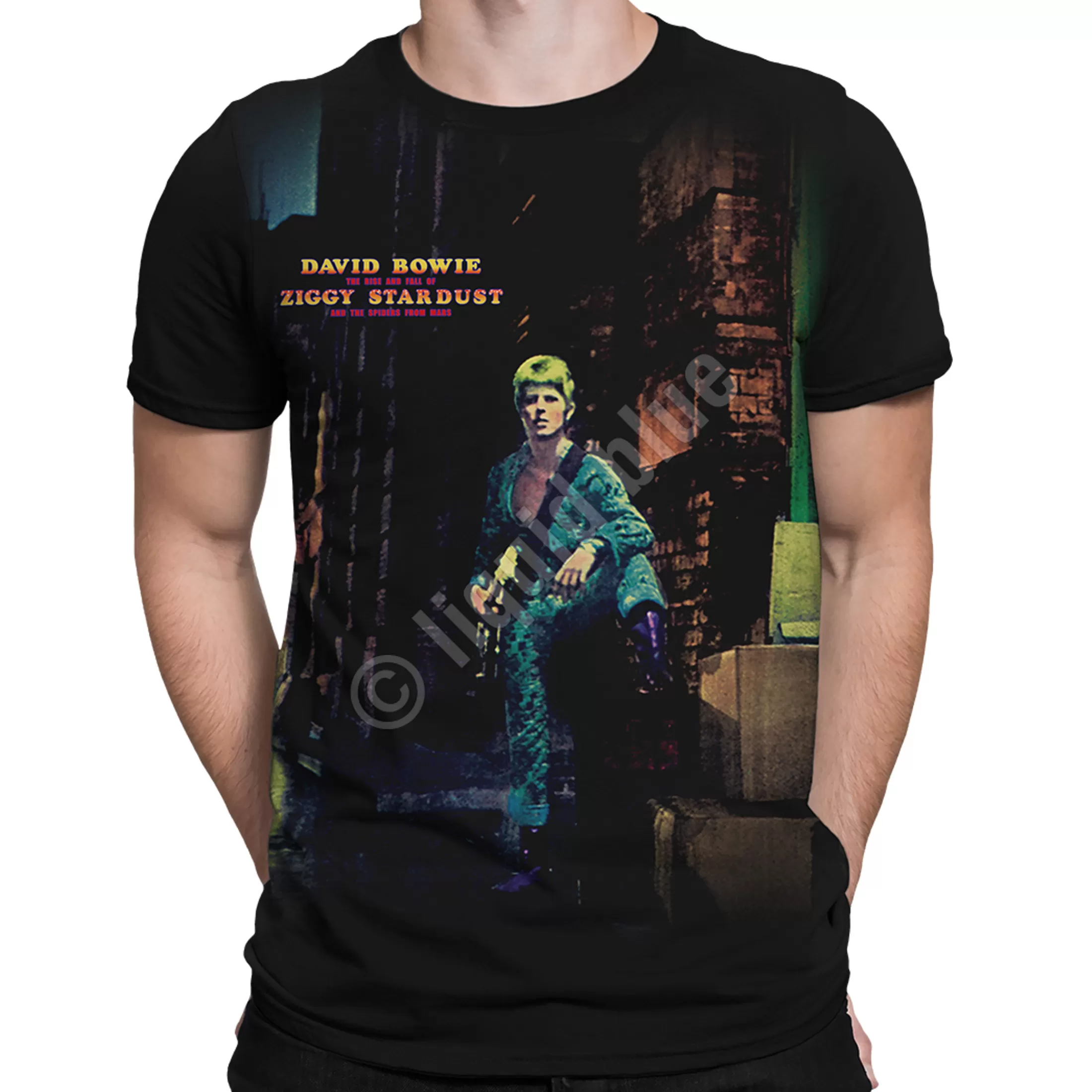 Athletic T-Shirt | David Bowie<Liquid Blue Ziggy Stardust Black Athletic T-Shirt