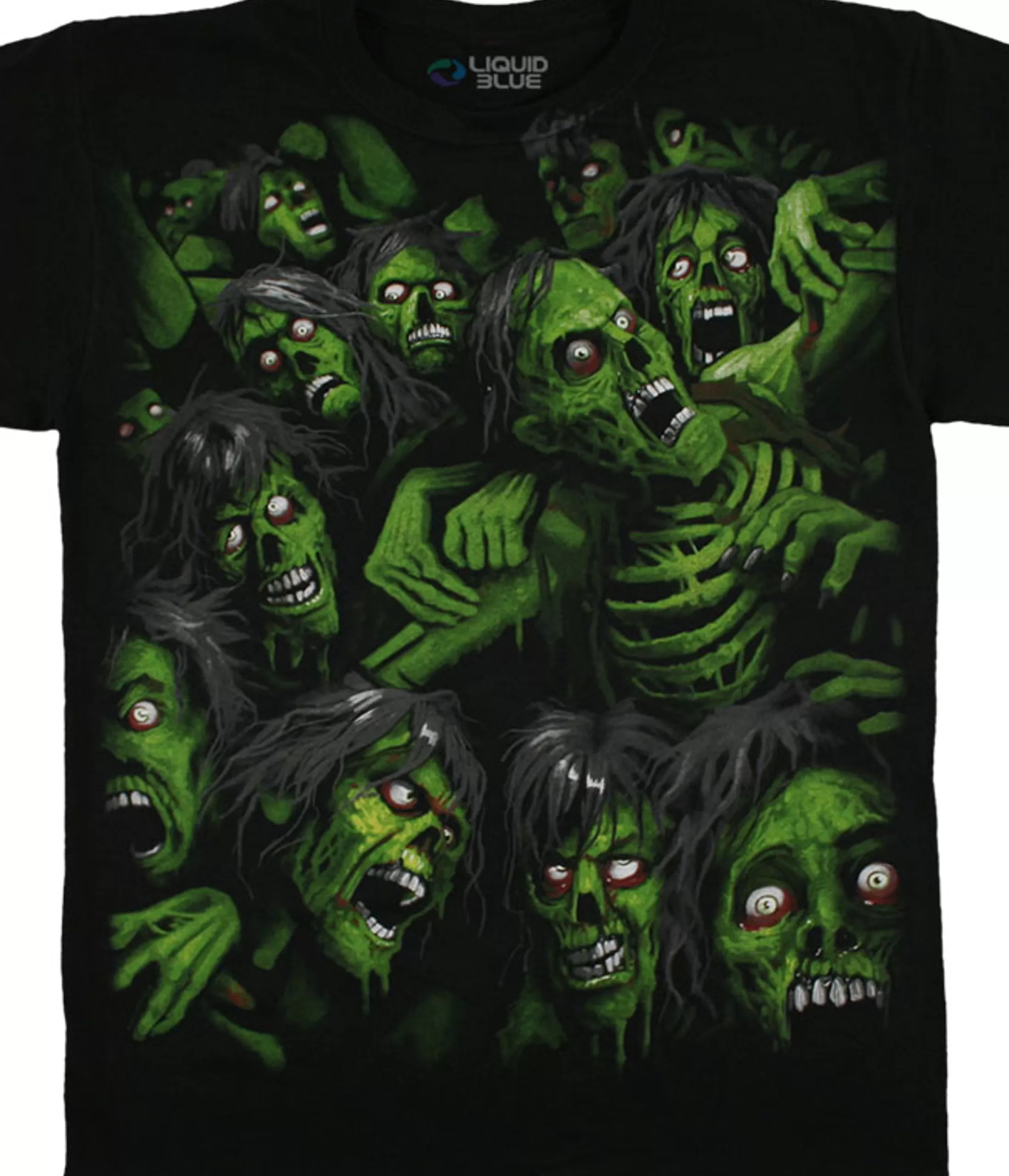 T-Shirt | Halloween<Liquid Blue Zombie Pile Black T-Shirt