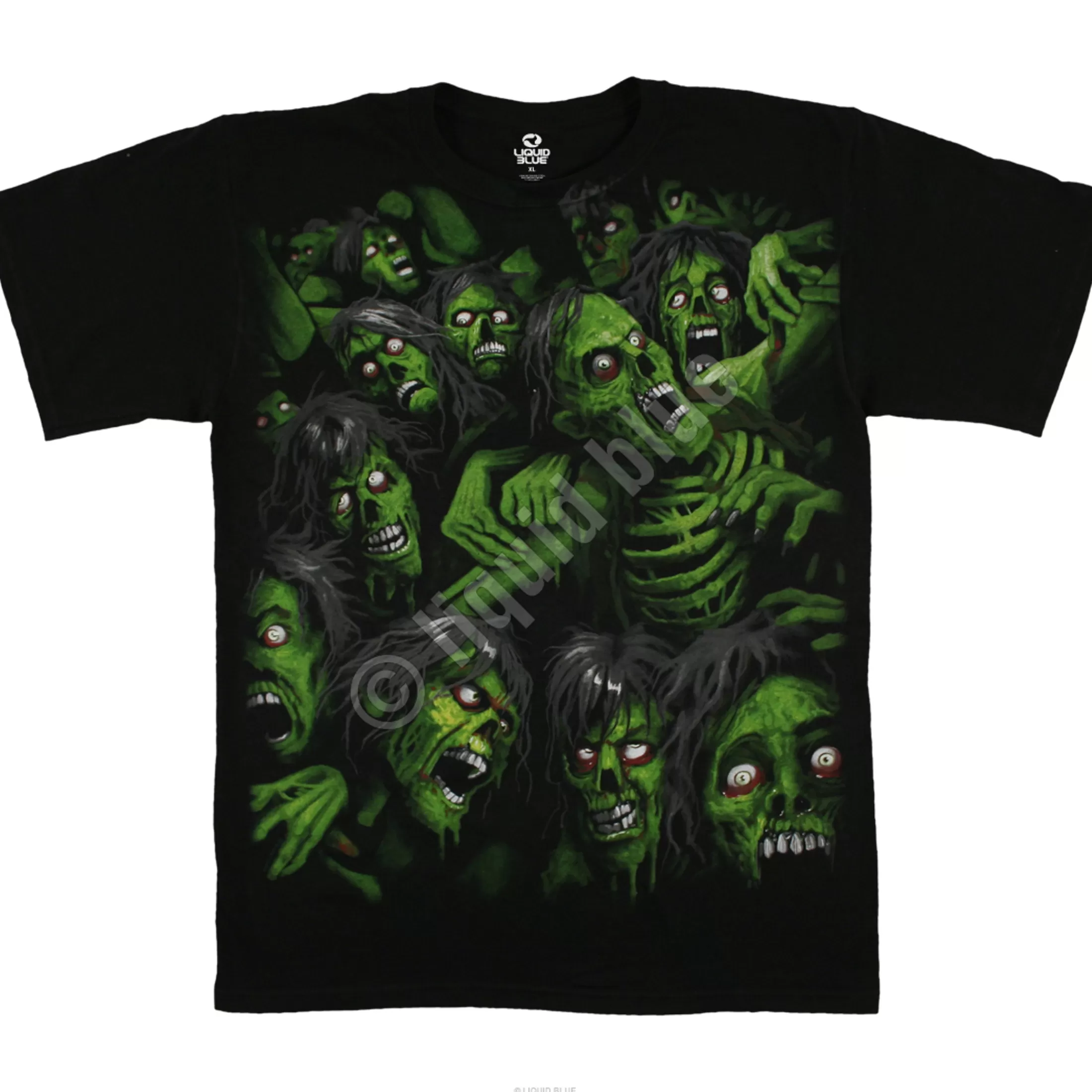 T-Shirt | Halloween<Liquid Blue Zombie Pile Black T-Shirt